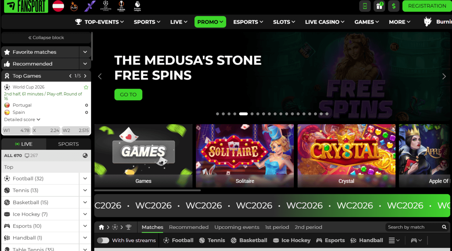 Fansport sportsbook and casino home page as published by the operator