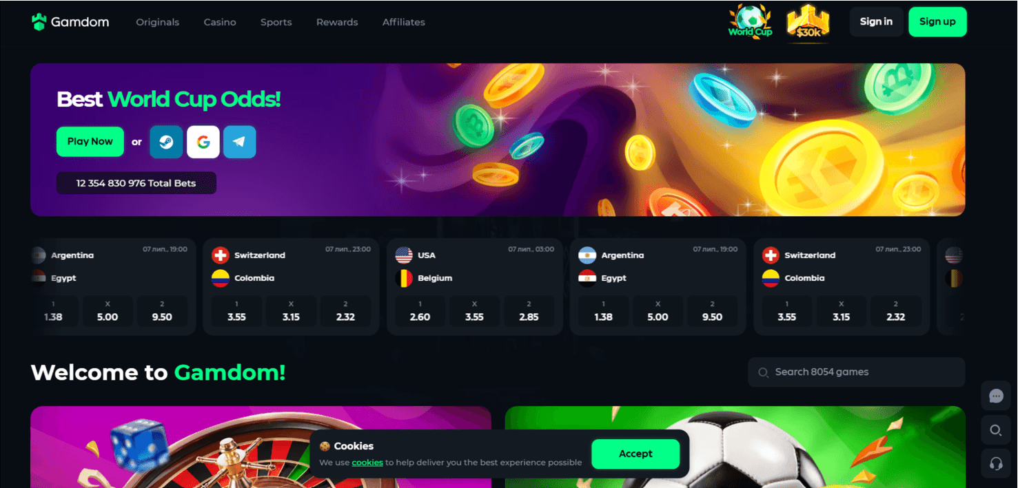 Gamdom crypto casino interface as shown on the operator&rsquo;s site