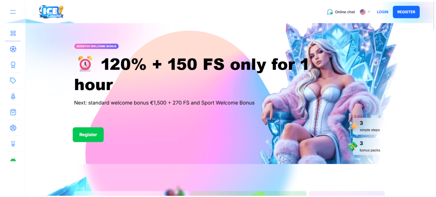 Ice Casino home page as published by the operator