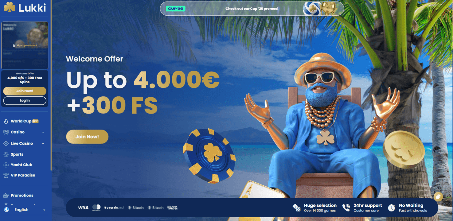 Lukki Casino lobby as shown on the operator&rsquo;s site