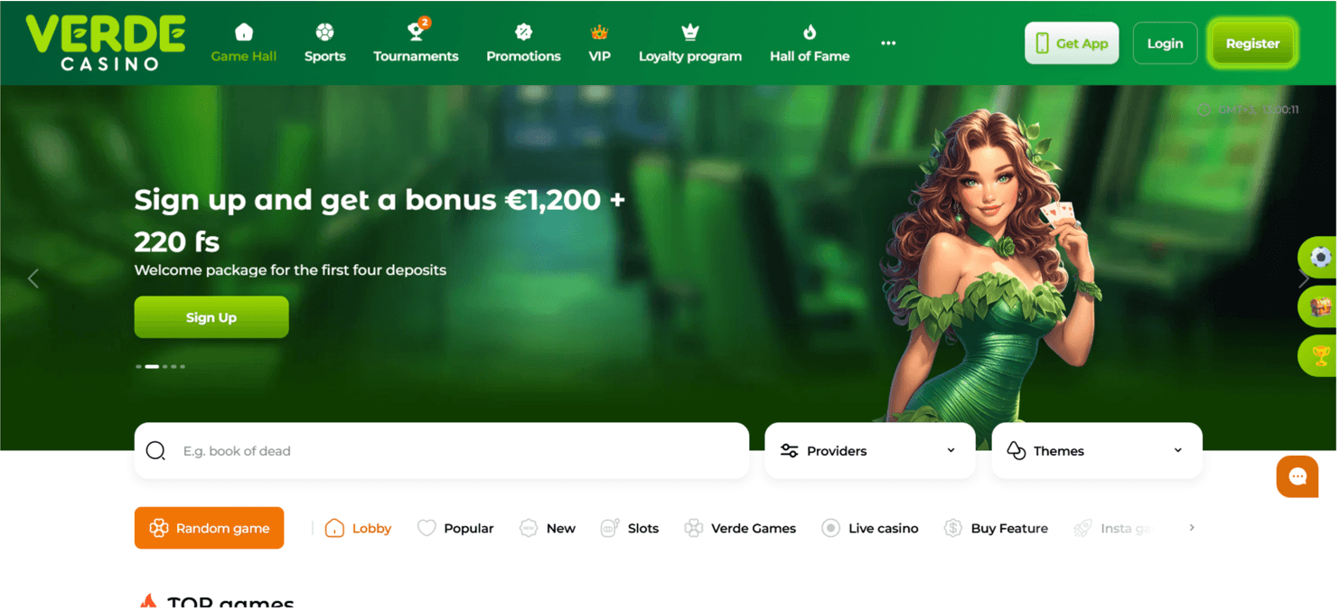 Verde Casino home page as published by the operator